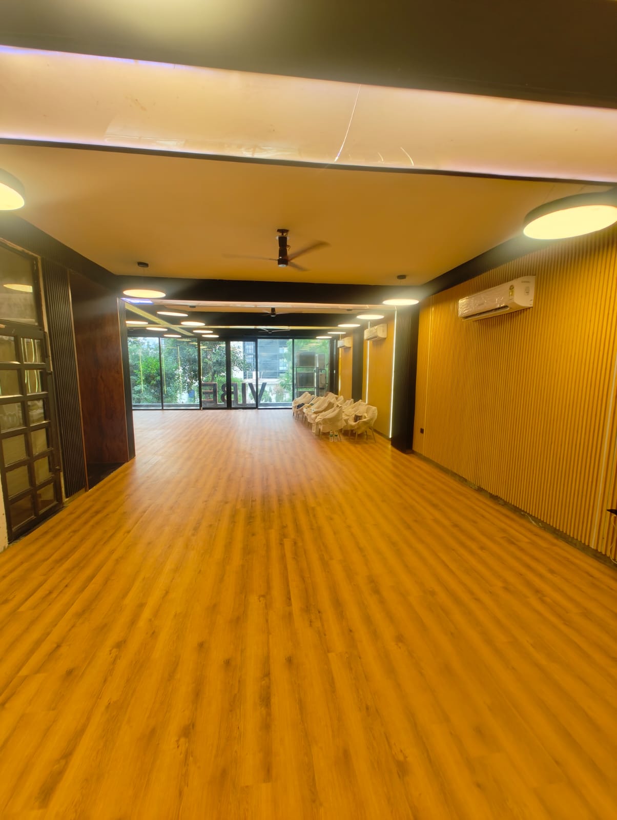 Glass-walled hall